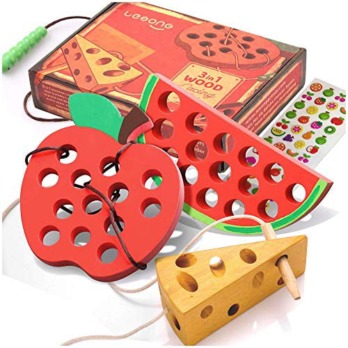 Kids Wooden Threading Montessori Toys Mouse Cheese Lacing Game Educational Toy